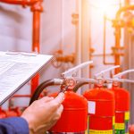 Engineer checking Industrial fire control system,Fire Alarm controller, Fire notifier, Anti fire.System ready In the event of a fire.